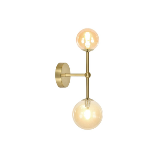 Aplique de Parede GALAXIA Dourado com Vidro Âmbar – 2 Luzes G9